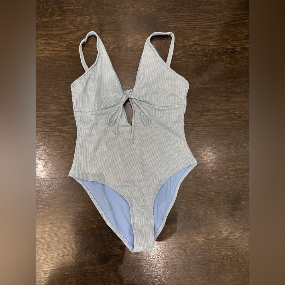 BRAND NEW WASHED ONCE NEVER WORN LIGHT BLUE SPARKLY ONE PIECE SWIMSUIT!!